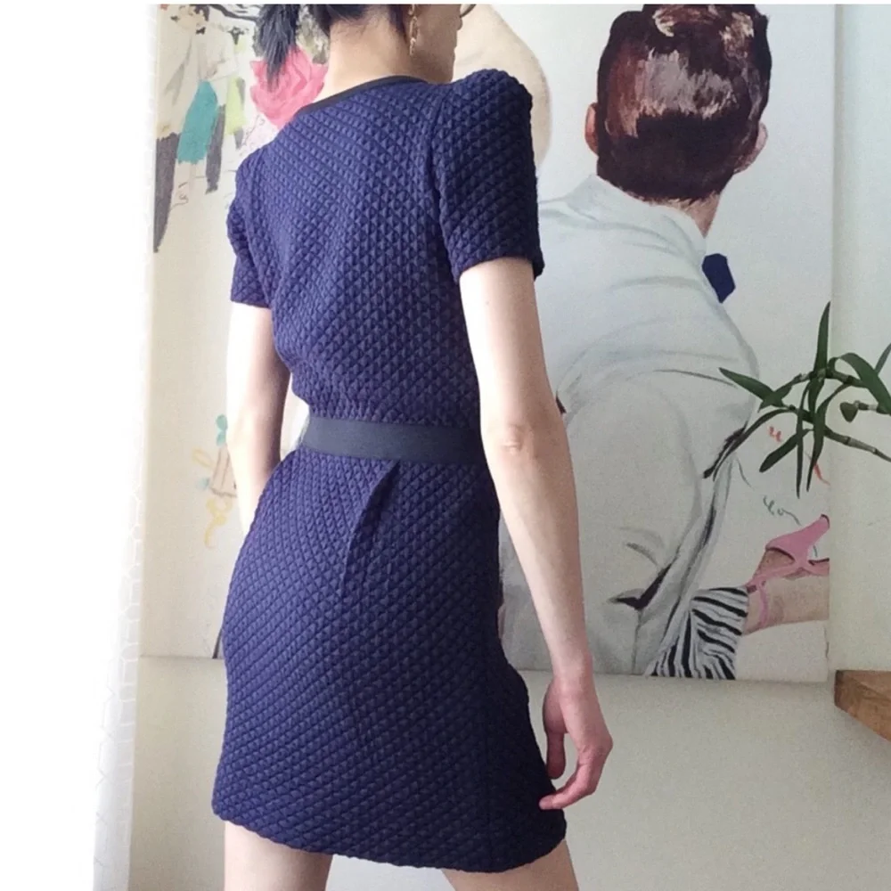 SANDRO Paris Navy Textured mini dress - Picture 4 of 9